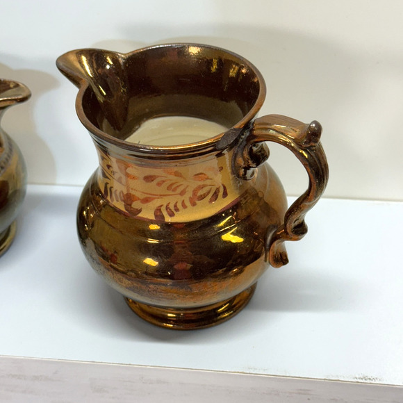 Set of 3 Allertons Longton England Copper Luster Painted Matching Pitchers - Picture 3 of 13